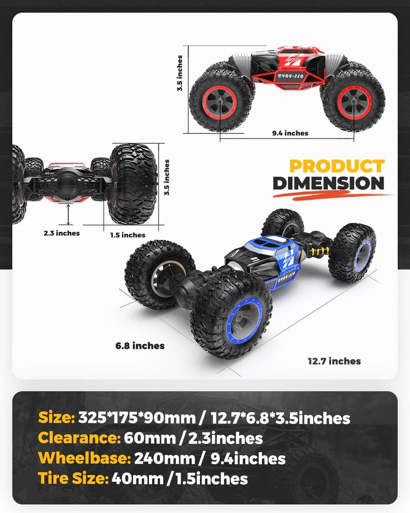 BEZGAR TD141 Remote Control Car - 1:14 Scale 4WD All-Terrains Large RC Cars for Kids, 2.4GHz Transformable Stunt Cars, Monster Truck Toys, Christmas Birthday Gifts for Boys & Girls - Image 2